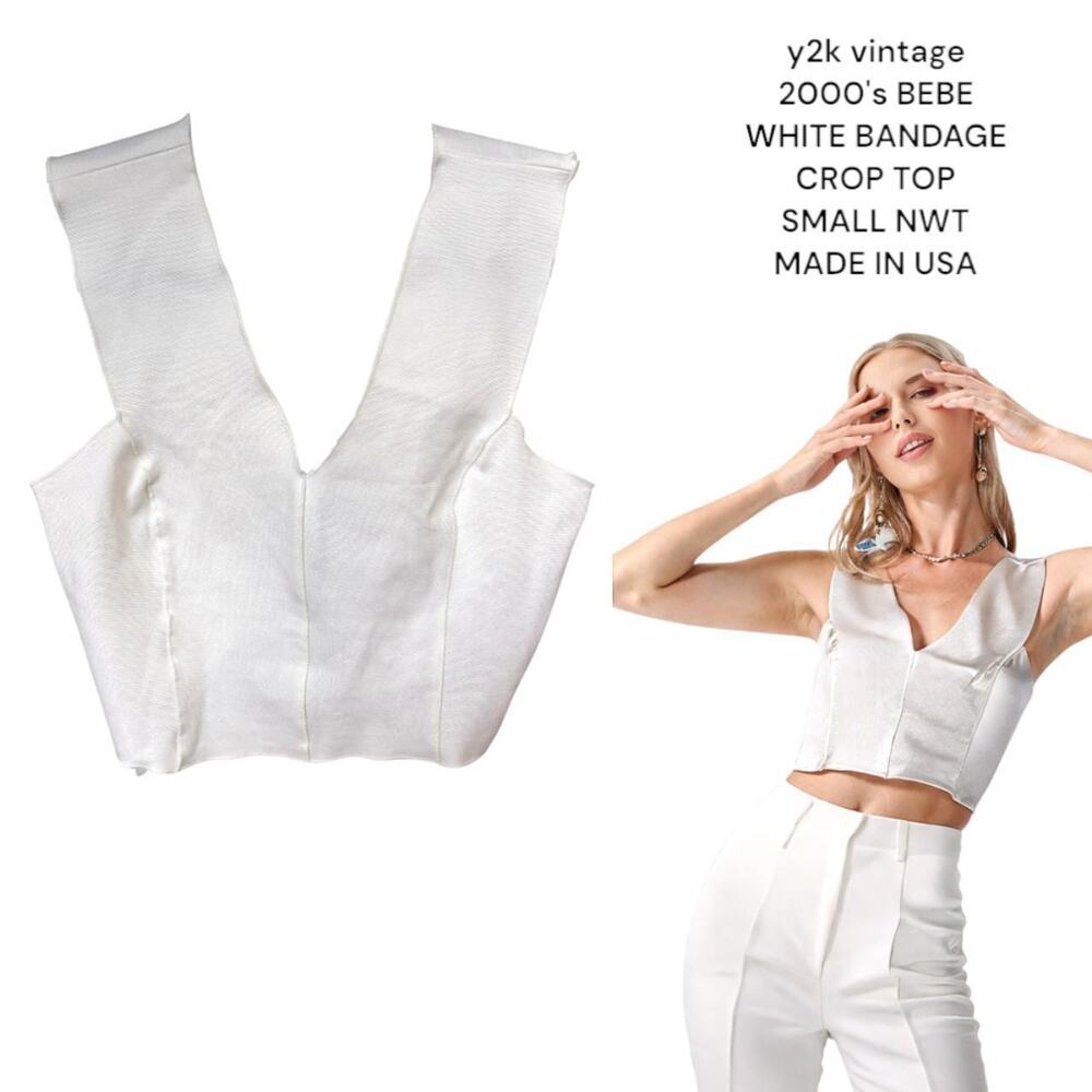 Y2K VINTAGE‎ DEADSTOCK BEBE WHITE BANDAGE CROP TANK SMALL NWT.